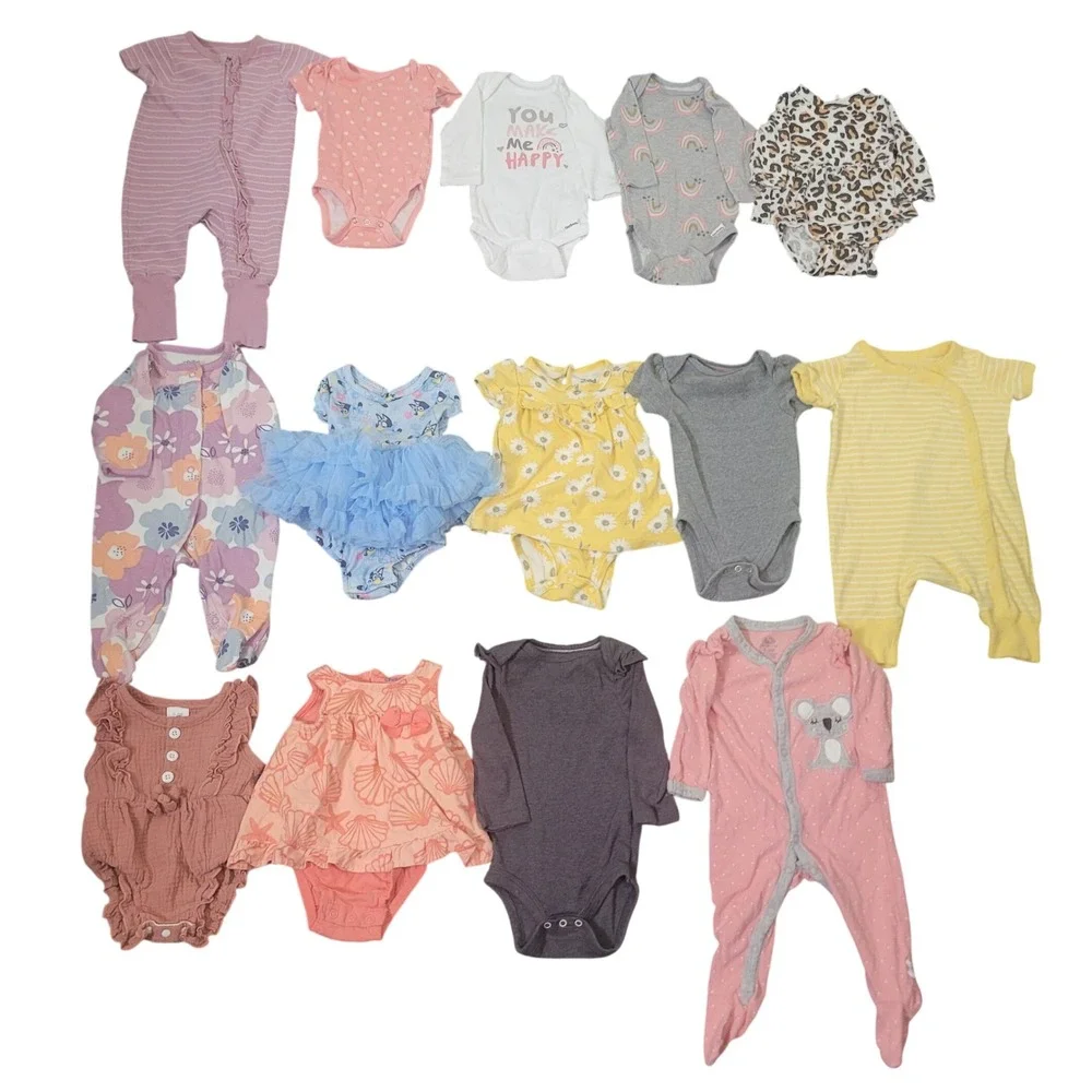 Various Brands Lot of 13 Size 0-3 Months One Pieces Lot Baby Girl Infant Bundle